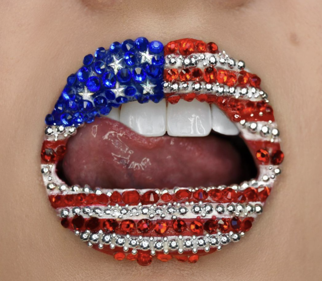 American flag crystal lip art